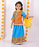 Little Bansi Navratri Three Fourth Sleeves Embroidered Choli With Lehenga & Dupatta - Orange & Blue