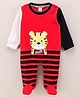 Little Folks Cotton Knit  Full Sleeves Tiger Patch Romper - Red & Black