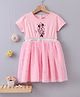 Babyhug Half Sleeves Fit and Flare One Piece Frock with Mesh Minnie Mouse Print with Foil Stars - Pink
