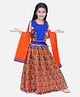 BownBee Sleeveless Embroidered Choli With Peacock Print Lehenga & Dupatta - Blue Orange