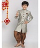 Vastramay Full Sleeves Motif Design Sherwani With Cowl Dhoti Pants - Silver