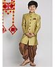 Vastramay Full Sleeves Motif Design Sherwani With Cowl Dhoti Pants - Golden