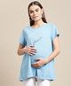 Bella Mama Half Sleeves Maternity Top with Side Panels Love Print - Blue