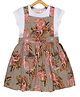 Young Birds Short Sleeves All Over Floral Print Pinafore Dress - Brown & White
