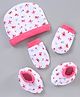 Babyhug 100% Cotton Butterfly Print Cap Mitten Booties Set - Pink