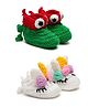MayRa Knits Pack Of 2 Pair Of Unicorn Design Booties - Off White & Green