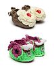 MayRa Knits Pack Of 2 Pair Of Flower Design Booties - Brown & Green