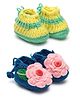MayRa Knits Pack Of 2 Pair Of Flower Design Booties - Blue & Yellow