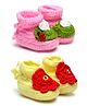 MayRa Knits Pack Of 2 Pair Of Flower Design Booties - Yellow & Pink