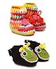 MayRa Knits Pack Of 2 Pair Of Frog & Striped Booties - Multi Colour