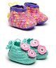 MayRa Knits Hand Knitted Flower Design Booties - Pink