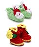 MayRa Knits Set Of 2 Hand Knitted Santa Claus Design Booties - Red Green