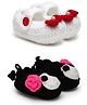 MayRa Knits Set Of 2 Hand Knitted Flower Design Booties - White Black