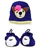 MayRa Knits Hand Knitted Flower Design Caps With Booties - Blue