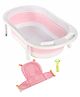 Medium Size Folding Baby Bath Tub with Drain Plug - Pink