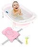 Medium Size Folding Baby Bath Tub with Drain Plug - Pink