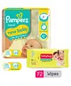 Pampers New Baby Diapers New Born - 24 Pieces & Babyhug Premium Baby Lemon Wipes - 72 Pieces
