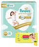 Pampers Premium Care Pants, Double Extra Large size baby diapers (XXL), 30 Count, Softest ever Pampers pants & Babyhug Premium Baby Lemon Wipes - 72 Pieces