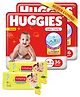 Huggies Newborn Small Size Complete Comfort Dry Baby Tape Diapers Combo Pack of 2 with 5 in 1 Comfort - 36 Pieces Each (Total 72 Pieces) & Babyhug Premium Baby Lemon Wipes - 72 Pieces - (Pack of 2)