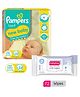 Pampers Active Baby Diapers, New Born, Extra Small, (NB, XS) size, 24 Count, Taped style diaper & Babyhug Daily Moisturising Milk Wipes - 72 Pieces