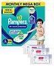 Pampers All round Protection Pants, Large size  (LG) 128 Count, Anti Rash diapers, Lotion with Aloe Vera & Babyhug Daily Moisturising Milk Wipes - 72 Pieces  - (Pack of 4)