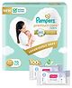 Pampers Premium Care Pants, New Born, Extra Small size baby diapers  (NB,XS), 70 count, Softest ever Pampers & Babyhug Daily Moisturising Milk Wipes - 72 Pieces - (Pack of 2)