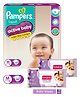 Pampers Active Baby Taped Diapers, Medium size diapers, (MD) 62 count, taped style custom fit & Babyhug Soothing Lavender & Chamomile Wipes - 72 Pieces - (Pack of 2)