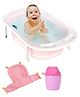 Medium Size Folding Baby Bath Tub with Temperature-Sensitive Drain Plug - Pink