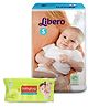 Libero Baby Diaper Small - 5 Pieces and Babyhug Premium Baby Wipes - 80 Pieces - Pack of 2