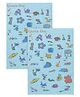 Quick Dry Small Baby Bed Protector Sublimation Animals & Toys Print - Sky Blue (Pack of 2)
