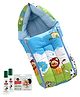 Babyhug Cotton Sleeping Bag - Blue with Natural Mosquito Repellent Patches (48 pcs) & Fabric Roll On (8ml - Pack of 2) - Set of 4