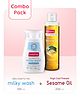 Babyhug Advanced Cold Pressed Extra Virgin Sesame oil 200 ml & Babyhug Daily Head To Toe Milky Wash - 100 ml