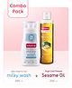 Babyhug Advanced Cold Pressed Extra Virgin Sesame oil 200 ml & Babyhug Daily Head To Toe Milky Wash - 200 ml