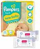 Pampers Active Baby Diapers, New Born, Extra Small, (NB, XS) size, 72 Count, Taped style diaper & Babyhug Daily Moisturising Milk Wipes - 24 Pieces - (Pack of 2)