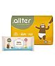 Allter Organic Bamboo Feet Print Taped Diapers For New Born - 34 Pieces and  Allter 99% Water Baby Wipes Regular Pack - 72 Pieces