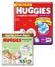 Huggies 5 in 1 Comfort Complete Comfort Dry Pants New Born Extra Small Size Baby Diaper Pants - 90 Pieces and Huggies Natural Soft Premium Baby Diaper Pants, Extra Small Size (0-5 Kgs), Pack of 40
