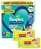 Pampers All Round Protection Pant Style Baby Diapers Medium (M), 76 Count, 7-12kg 360 degree Lotion with Aloe Vera and Babyhug Premium 98% Water Baby Wet Wipes with Moisturising Aloe Vera - 80 Pieces