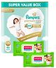 Pampers Premium Care Pants Baby Biapers Double Extra Large Size - 90 Pieces and Babyhug Premium 98% Water Baby Wet Wipes with Moisturising Aloe Vera With Lid - 80 Pieces
