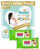 Pampers Premium Care Pants, New Born, Extra Small size baby diapers (NB,XS), 70 count and Babyhug Premium 98% Water Baby Wet Wipes with Moisturising Aloe Vera With Lid - 80 Pieces