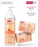 BabyhugPro Sensitive Peach Massage Oil - 200 ml and BabyhugPro Sensitive pH 5.5 Peach Milk Bathing Bar - 75 g - Pack of 2