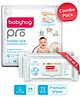 BabyhugPro Bubble Care Premium Pant Style Diaper (L)- 44 Pieces & BabyhugAdvanced 99% Pure Water Unscented Baby Wipes Pack of 2 - 72 Pieces Each