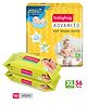 Babyhug Advanced Pant Style Diapers Extra Large - 56 Pieces & 2 Packs of Babyhug Premium 98% Water Baby Wet Wipes - 80 Pieces