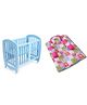 Babyhug Baby Bedding Set With Animals In Checks Print-Pink & Babyhug Compacto 3 in 1 Cot Rocker Cum Study Table - Blue