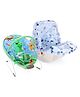 Babyhug Spring 5 in 1 Carry Cot Cum Rocker With Mosquito Net - Blue AND Babyhug Comfy Bouncer With Music & Calming Vibrations Animal Print - Blue Green