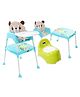 Babyhug Teeny Tiny Potty Chair With Lid - Green AND Babyhug 3 in 1 Play & Grow High Chair With 5 Point Safety Harness & Anti-Slip Base  - Blue