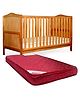 Babyhug 2 in 1 Height Adjustable Merlino Wooden Cot Cum Bed - Antique AND Babyhug Baby Mattress Maroon (Design May Vary)