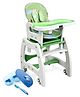 Babyhug Dolce Vita 3 in 1 High Chair With Caster Wheels & 5 Point Safety Harness - Green AND Babyhug Compartment Feeding Bowl With Lid & Spoon - Blue