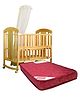 Babyhug Florence Wooden Cot Cum Rocker With Storage Space  - Natural Finish AND Babyhug Mattress - Maroon (Print May Vary)