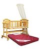 Babyhug Ionia Wooden Cradle With Mosquito Net - Natural Finish AND Babyhug Mattress Floral Print - Maroon