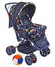Babyhug Cosy Cosmo Stroller With Reversible Handle & Back Pocket - Navy Blue AND Babyhug Soft Ball Multicolor - 36 cm